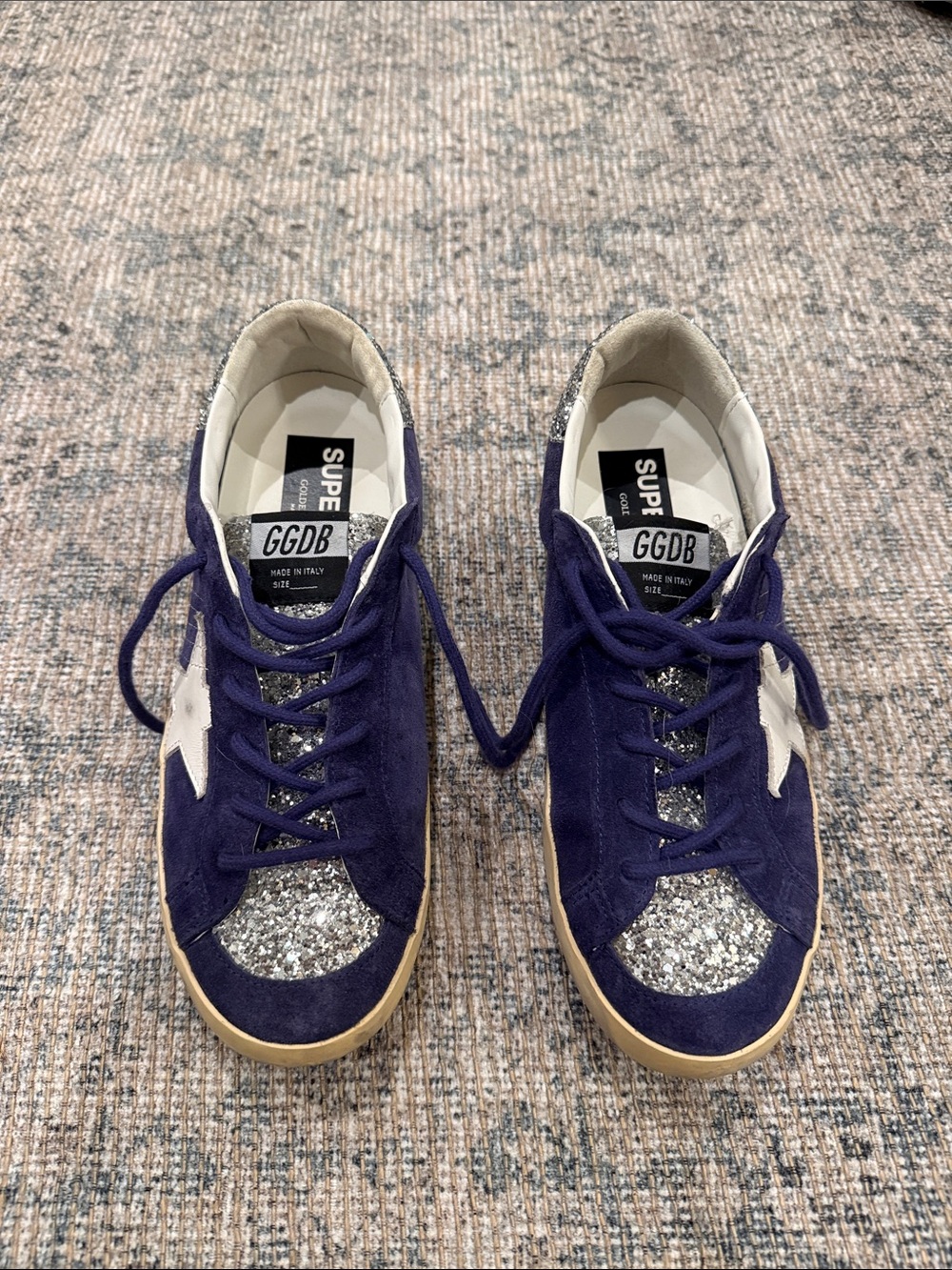 Golden Goose Purple Suede Sneakers with Silver Glitter Toecaps